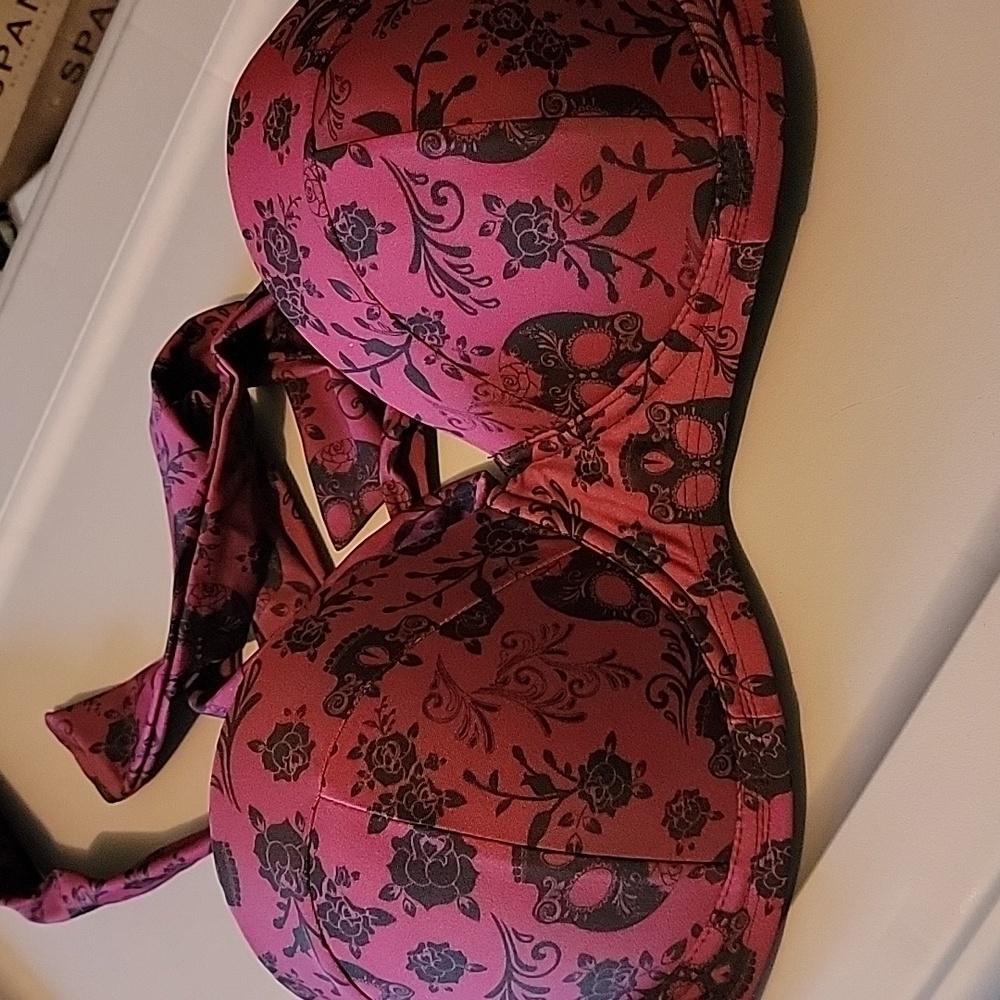 Floral Skull Halter Swim Top